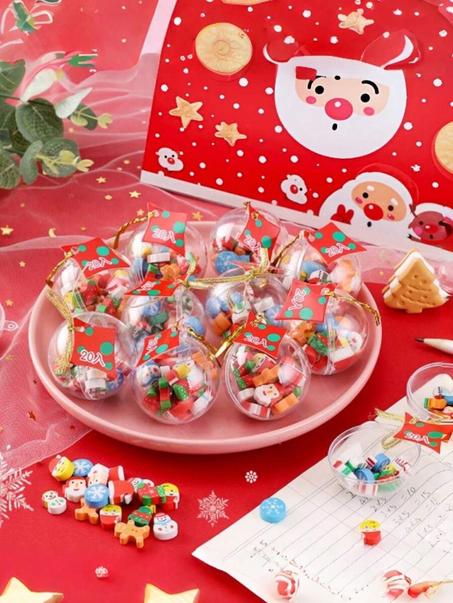 4pcs/6pcs/8pcs/12pcs Cartoon Cute Christmas Rubber Ball Christmas Tree Crystal Eraser Decoration Student Christmas Gift Prize - Multicolor - View 1