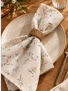 Ditsy Floral Fabric Napkins, Vintage Botanical Print Tablecloth, French Country Farmhouse Style, Suitable For Holiday Picnic, Party, Birthday Event, Table Decor, All Seasons - Off-white - View 3