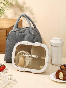 1pc Lunch Box - Beige - With Utensils, Microwaveable Bento Box, Adult Lunch Box With Soup Bowl Set, Compartment Food Storage Container, Lunch Bag, Suitable For Christmas Gift, Student Back To School, Birthday Gift, Wedding, Holiday Souvenir - Multicolor - View 3