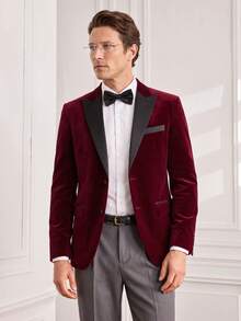 Officeau Men's Slim Fit Groom Wedding Banquet MC Formal Suit Jacket - Burgundy - View 2