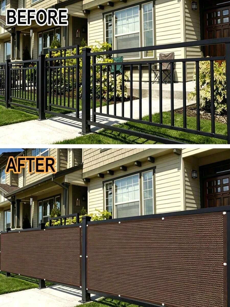 Balcony Privacy Screen - Fence Privacy Cover With Ties - Outdoor Mesh Shade Cloth For Balcony Railing - Patio - Deck - Porch & Garden - Brown Windproof Fence Cover - Multicolor - View 1