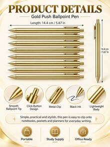 Luxury Gold Ballpoint Pens Bulk Pack, Retractable Black Ink Medium Tip, Smooth Writing, Suitable For Wedding Bridal Party, Business Office, Diary And Gifts, Guest Favors - A - View 3