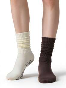 1/3 Pairs Women's All Season Pilates Sports Silicone Grip Yoga Socks, Non-Slip Ballet Pilates Exercise Socks, Fall - Multicolor - View 7