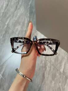 1pc Women's Leopard Print Bohemian Style PC (Polycarbonate) Square Frame Large Transparent Glasses, Suitable For All Seasons - Multicolor - View 15