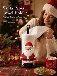 Santa Claus Style Kitchen Paper Towel Holder, Desktop Standing Roll Holder, Desktop Roll, Display And Storage, Santa Claus Design, Christmas Tree, Merry Christmas, Suitable For Kitchen, Bathroom, Living Room And Dining Room, Decorative Item To Create Warm Christmas Atmosphere - Multicolor - View 3