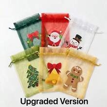 1/2 Sets Random Mixed Color Christmas Organza Drawstring Pouches, See-Through Mesh Gift Bags With Santa Claus And Snowman Patterns, Suitable For Christmas Party Favors, Wedding Candy Packaging, Jewelry Gift Storage, Birthday Gift Wrapping, Holiday Giveaways - A - View 11