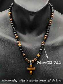 1pc Natural Tiger Eye Crystal Beads Weaving Adjustable Retro Fashionable Multicolor Unisex Necklace, Suitable For Party, Gathering, And Daily Outfit Accessories - Multicolor - View 6