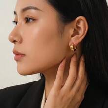 2pcs-Cross-Border Hot-Selling 316 Stainless Steel Personalized Minimalist Versatile Elegant Thick Wide Half-Circle Inner-Grooved Ear Cuff Earrings - Gold - View 5