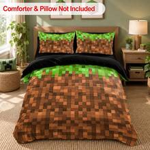 3pcs Pixel Block Grass Pattern Printed Duvet Cover Set (1 Duvet Cover + 2 Pillowcases, No Fill), Soft & Breathable Fabric, Machine Washable, Suitable For All Seasons, Bedroom And Guest Room Bedding Decor - Multicolor - View 5