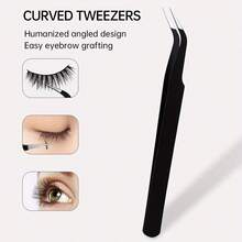 Black Stainless Steel False Eyelash Set, 3 Pieces, Includes Straight And Curved Precision Tweezers And False Eyelash Application Tool, Strong Grip, Versatile Use For Nail Art And Eyelash Extensions, Portable For Travel, Makeup Essential, Affordable, Holiday Gift, Christmas Gift - Black - View 5
