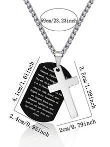 1pc Stainless Steel Scripture Dog Tag Cross Pendant Necklace For Men, Personalized Double Layer Clavicle Chain, Street Style Daily Wear Accessory, Suitable For Father's Day Birthday Anniversary Gift, Faith Theme Holiday Jewelry - Cross - View 3