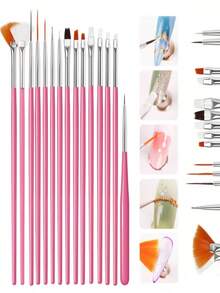 17Pcs Nail Art Kit, Grit Nail Buffer File, Multi Function Nail Art Brushes, Mixed Color Rhinestones Set For Manicure Decoration - Multicolor - View 3