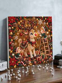 DIY Pearl Painting Kit With Frame, Christmas Elf & Red Nose Reindeer Gem Art, Handmade Xmas Home Wall Decor Gift - A - View 4