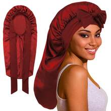 1pc Long Bonnet For Braids Curly Hair Long Hair,Satin Bonnet With Tie - Multicolor - View 10