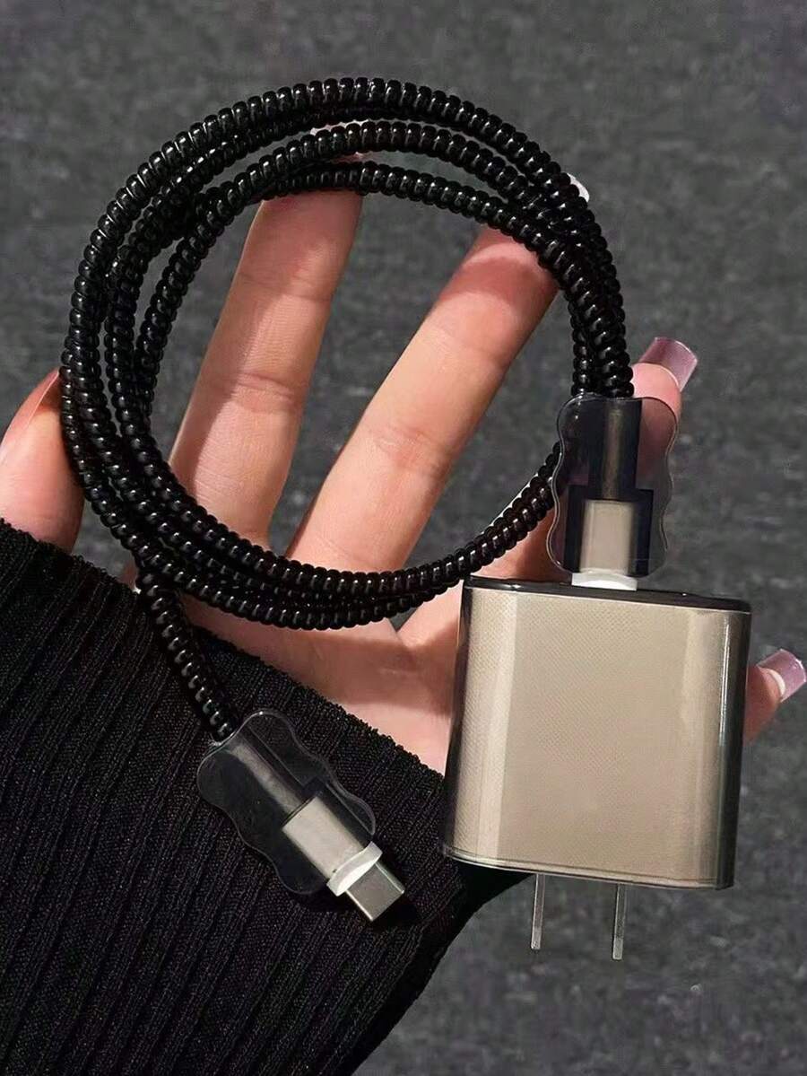 4pcs Black TPU Anti-Drop Charger Protective Cover Cable Organizer Compatible With Apple 18W/20W Charger, Can Be Used As Halloween Gift, Christmas Gift, Winter Small Gift - Translucent Black - View 1