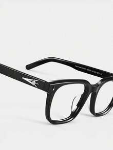 1 Pair Fashion Casual Personalized Decorative Glasses, Suitable For High School Boys, Star-Shaped Decoration, Pure Black Frame - Clear - View 2