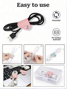 3/1 Mixed Color Heart-Shaped Data Cable Storage Box, Earphone Cable Winding Storage Box, PU Leather Material, Unisex, Anti-Loss Cable Winder, Suitable For Halloween, Christmas, Thanksgiving Party And Other Occasions - Multicolor - View 10