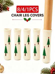 8/4/1pc Set Christmas Tree Embroidered Chair Leg Covers, Christmas Beige Knitted Table & Chair Leg Protectors, Floor Mat Covers, Christmas Home Holiday Atmosphere Decorative Chair Leg Protectors - Multicolor - View 2