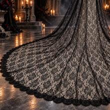 1 chiếc khăn voan cô dâu đuôi dài phong cách Gothic Halloween kèm lược cài kim loại, vải tuyn đen, phù hợp cosplay cô dâu ma và chụp ảnh tiệc - màu đen - Xem 9