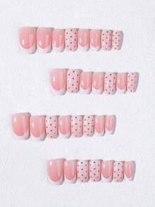 30片短橢圓波點法式壓克力美甲貼片，完美貼合，套裝包含：1片果凍膠與1片美甲锉，適合秋冬美甲、派對、跳舞與日常配戴 - 彩色 - 查看 5