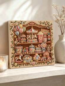 DIY Pearl Painting Kit With Frame, Vintage Circus Toy Shelf & Carousel Gem Art Picture, Handmade Home Wall Decor - A - View 3