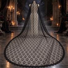 1 chiếc khăn voan cô dâu đuôi dài phong cách Gothic Halloween kèm lược cài kim loại, vải tuyn đen, phù hợp cosplay cô dâu ma và chụp ảnh tiệc - màu đen - Xem 8
