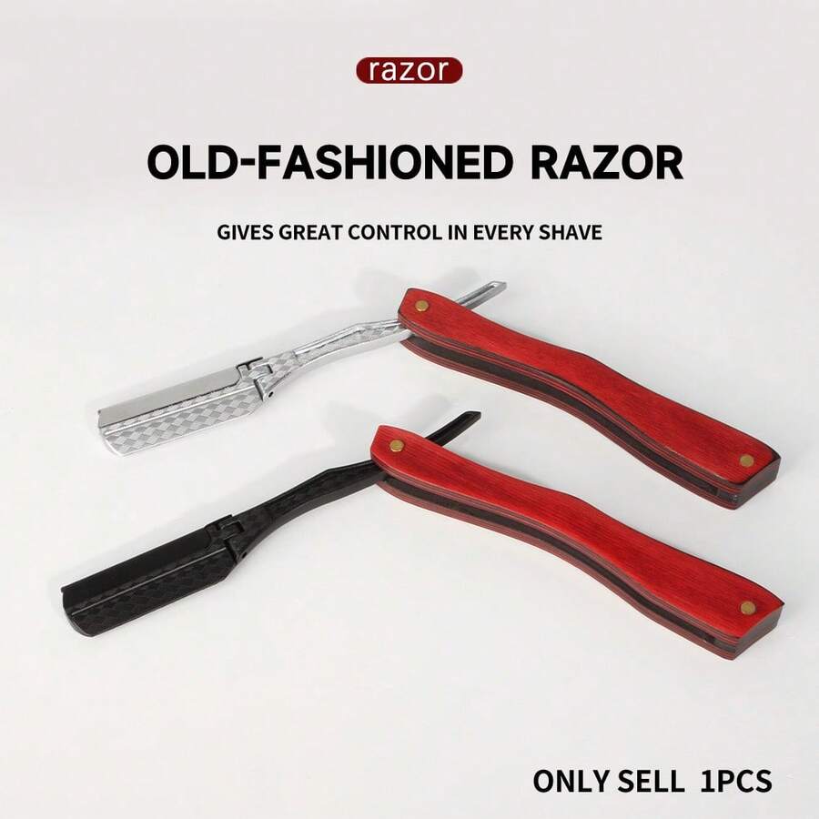 Fashion Straight Razor Holder, Foldable Wood Grain Shaving Razor Stand, Beard Contour Precision Shaping, Holder Only, No Blades Included, Men's Grooming Gift, Men's Thanksgiving Gift - Multicolor - View 1