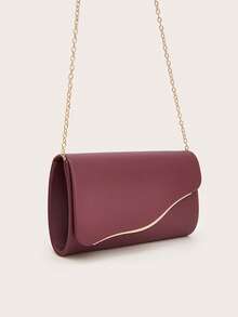 Women's Evening Clutch Bag With Detachable Gold Chain, Minimalist Elegant Wavy Flap Envelope Design With Metal Trim, Suitable For Weddings, Proms, Cocktail Parties, Parties And Formal Dinners - Burgundy - View 5