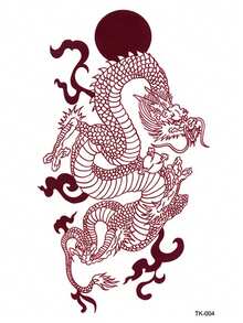 STARTTOOS 1pc Red Vintage Chinese Style Sun & Auspicious Cloud Coiled Dragon Pattern Party Gift DIY Holiday Gift Temporary Waterproof Tattoo Sticker For Arm, Back, Leg, Body - Red - View 8