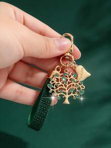 1pc Fashionable European & American Style Hollow Creative Versatile High-End Tree Of Life Keychain Bag Pendant, Suitable For Women's Car Key Bag Decoration And Gift - Gold - View 1