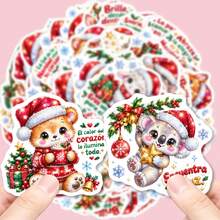 50Pcs Sparkly Spanish Christmas Animal Quote Stickers, Winter Holiday Inspirational Decals, Waterproof Vinyl For Journaling, Scrapbook, Computer, Luggage, Water Bottle DIY - Multicolor - View 2