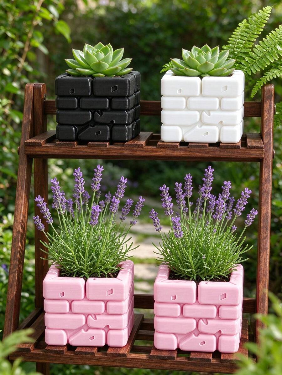 Geometric Block Style Creative Planter, Stacked Cube Design, 3D Printed Fine Texture, Square Mouth For Easy Planting. Minimalist Cool Look, Clean Lines, Compact Space-Saving, Suitable For Balcony And Desk, Easily Create A Greenery Corner With Atmosphere.