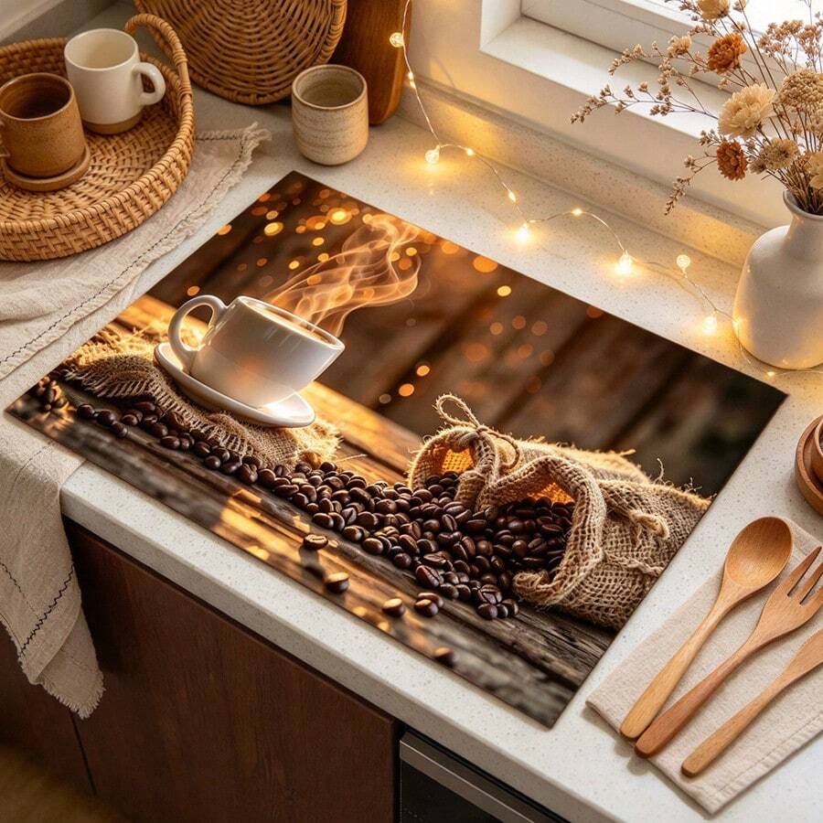1件裝洗碗乾燥墊 咖啡機墊 暖色調咖啡豆圖案 高吸水排水墊 適用於餐桌、咖啡廳吧台及其他場景 快速吸收濺水 適合日常飲品使用情境 多功能排水墊 家居禮品 桌面裝飾