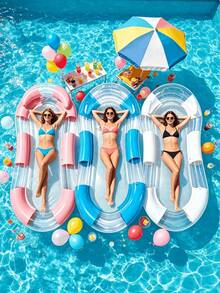 1 cái phao bơm hơi trong suốt thiết kế sequin, giường hơi ống khí, phao bể bơi gấp gọn đa năng cho người lớn, đồ chơi giải trí thư giãn kỳ nghỉ, vật nổi bơm hơi dùng cho hồ bơi, bơm hơi bán riêng - Giường nổi trong suốt - Xem 9