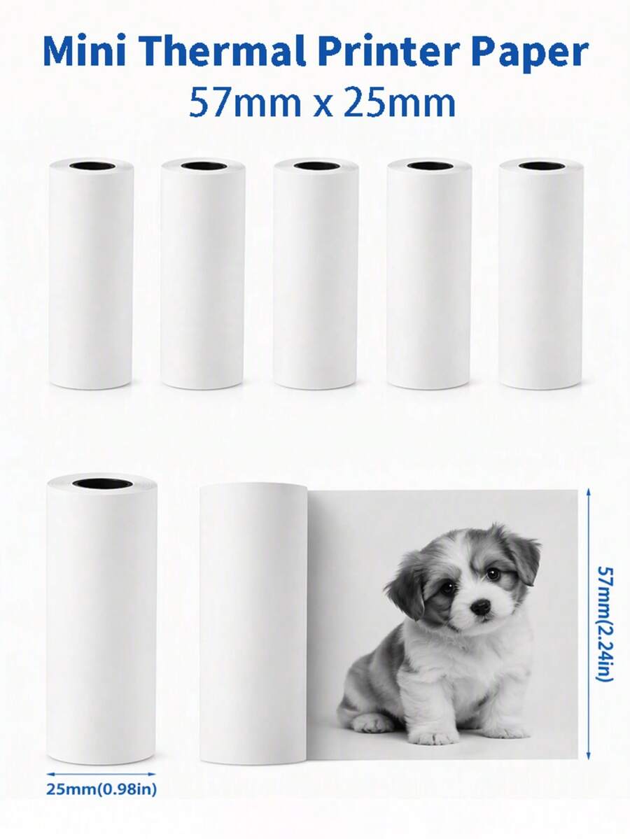 5/10 Rolls Mini Thermal Printer Paper, Size 57 X 25mm, Compatible With Most Mini Portable Printers, Instant Cameras, Mini Printers, For Photo Printing, Memos, And Labels - View 1