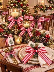 0.4/1 Inch Red & White Striped Decorative Satin Ribbon Roll 5 Yards, Christmas Holiday Style Woven Ribbon, Suitable For Gift Box Packaging, Christmas Tree, Wreath Bows, Holiday Home Decor, Party Decoration And DIY Crafts (No Paper Spool) - Red and White Stripes - View 6