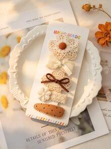5pcs Handmade Lace Bow Hair Clips Set, Vintage Floral Barrettes Hair Accessories - Multicolor - View 7