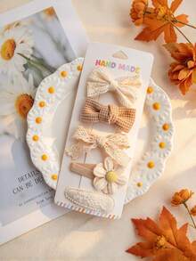 5pcs Handmade Lace Bow Hair Clips Set, Vintage Floral Barrettes Hair Accessories - Multicolor - View 8