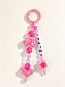 1 Pc Fresh & Cute Letter Bow Beaded, Heart Charm Keychain, Bag Accessory - Multicolor - View 6