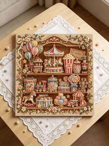DIY Pearl Painting Kit With Frame, Vintage Circus Toy Shelf & Carousel Gem Art Picture, Handmade Home Wall Decor - A - View 2