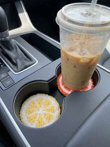 2pcs DIY Punch Needle Car Cup Holder Coaster Set, Cute Fruit Embroidery Cup Holder Mat, Suitable For Beginners, Complete Handmade Kit With Yarn, Embroidery Hoop, Fabric And Tools, Teen And Adult Car Interior Decor Gift - Multicolor - View 1