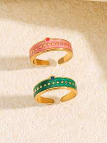 1pc/2pcs Stainless Steel Gold Fashion Minimalist Elegant Geometric Line Ring Set Suitable For Women Daily And Holiday Wear - Multicolor - View 9