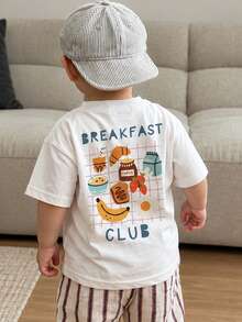 Young Boy 1pc Printed Pullover Short Sleeve T-Shirt, Student Youth Children's Clothing, Summer Gift Top For Kids - White - View 1