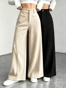 Women's Versatile Corduroy 2-Piece Set, Multi-Color Options, Outdoor Long Pants, Comfortable For Daily And Social Occasions - Apricot - View 1
