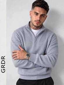 GRDR Men's Autumn/Winter Zip-Up Turn Collar Sweatshirt - Grey - View 4