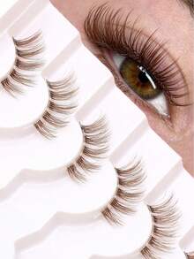 Ayrmilla 7 Pairs Brown Half Lashes Wispy Cat Eye False Eyelashes Natural Look Fluffy Half Strip Lashes Soft Clear Band Reusable Brown Lashes For Daily Makeup Wedding Party Cosplay, Lightweight Half Corner Lashes For Beginners - Brown - View 1