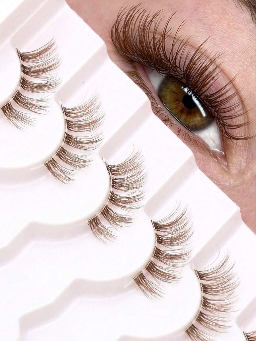 Ayrmilla 7 Pairs Brown Half Lashes Wispy Cat Eye False Eyelashes Natural Look Fluffy Half Strip Lashes Soft Clear Band Reusable Brown Lashes For Daily Makeup Wedding Party Cosplay, Lightweight Half Corner Lashes For Beginners - Brown - View 1