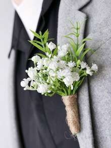 1pc Starry Wedding Chest Flower,Simple Hemp Rope Wrapped White Flower Brooch, Groom's Dress Collar Brooch,Graduation Ceremony Wedding Party Decoration - Multicolor - View 2