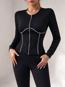 Women's Black Short Sports Jacket, Suitable For Daily Wear And Exercise - Black - View 5