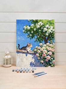 1pc Cat On The Wall DIY Oil Painting By Numbers, Canvas Painting DIY Crafts, Adult Home Decoration, Holiday Gift. - Sets - View 3